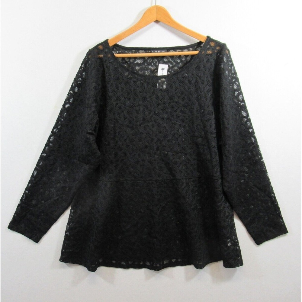 NEW Lane Bryant Black Lace Blouse Plus Size 20 Semi-Sheer Long Sleeve
